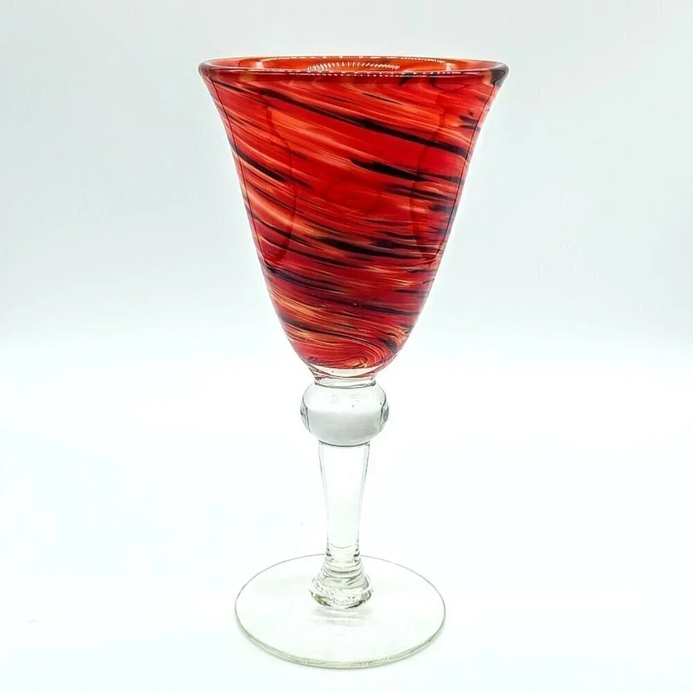 Pier 1 Red Twist Blown Glass Water Goblet